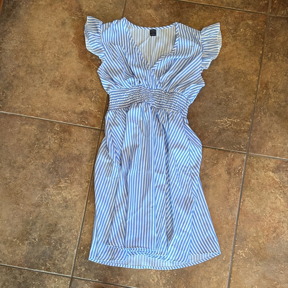 SHEIN Blue and White Striped Midi Dress